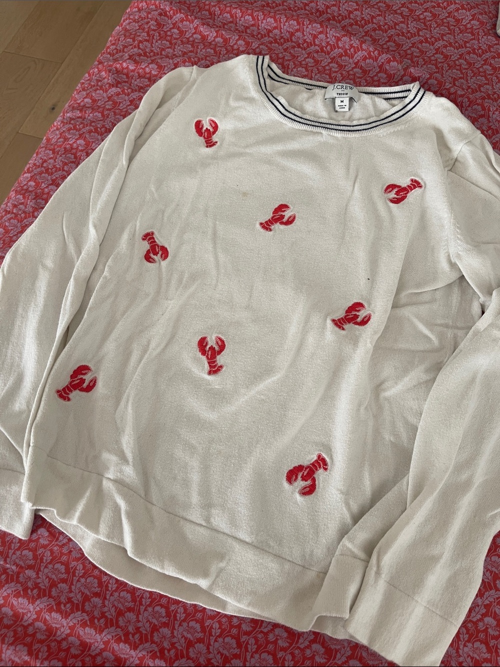 J. Crew Cream Crewneck Sweater with Red Lobster Embroidery
